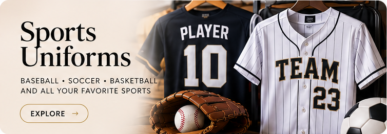 Baseball, soccer, basketball and volleyball team uniforms